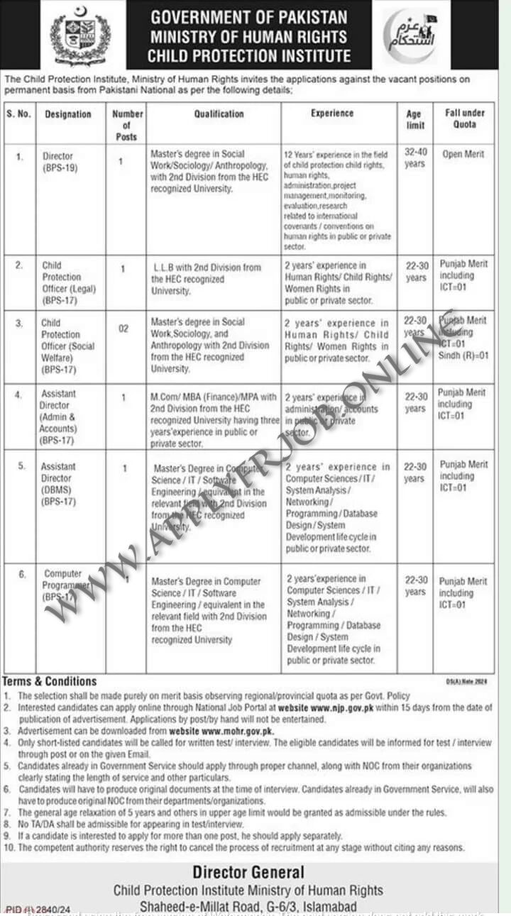 Child Protection Institute Islamabad Jobs 2024